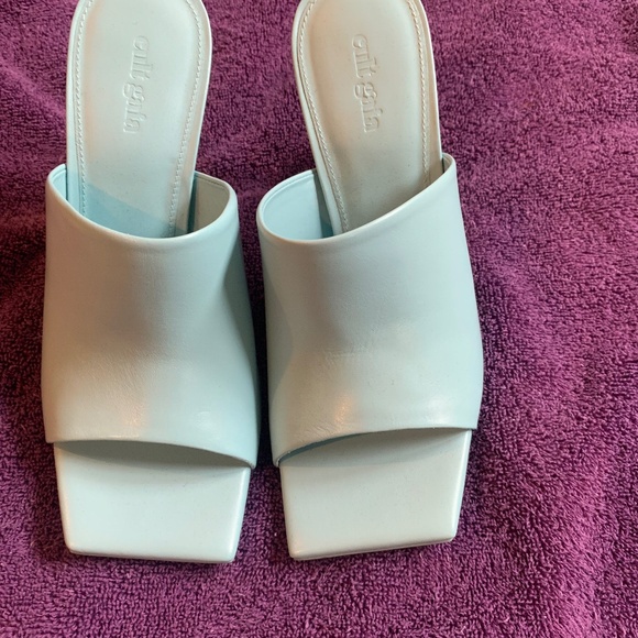 Cult Gaia Shoes - NWOB Cult Gaia Blue Leather Slide Heeled Sandals sz 39